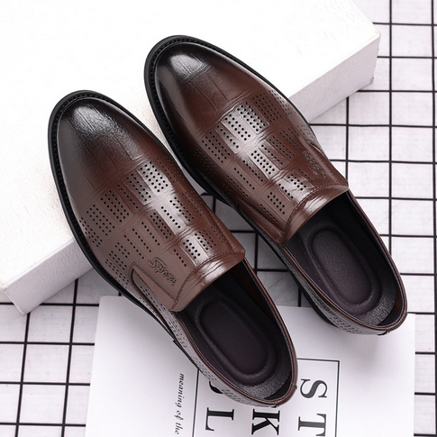 Summer New Hollow Sandals for Men's Business Casual Shoes Men's Genuine Leather Dress Leather Shoes Men's Breathable Cowhide Shoes