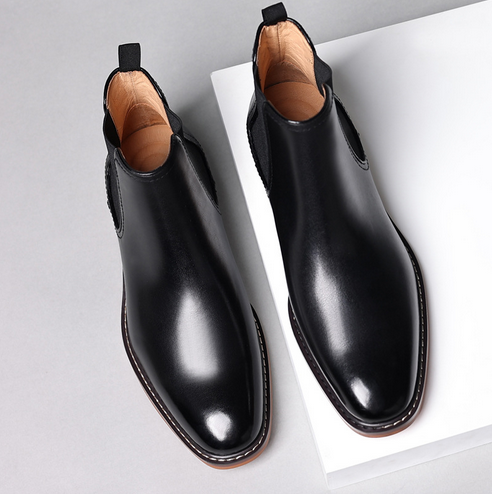 Men's formal leather shoes Real leather Chelsea boots High top Martin boots Top layer cowhide men's shoes British business men's boots