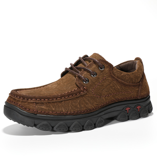 Customized cowhide lace up top layer for outdoor casual men's shoes, comfortable rubber soft soled men's shoes