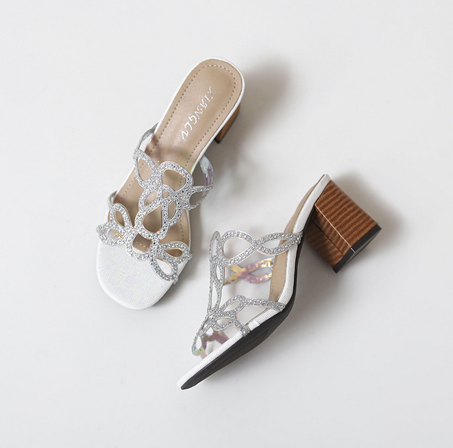 High Heel Sandals Women's 2023 Summer Leisure Fairy Style Retro Rhinestone Roman Women's Shoes