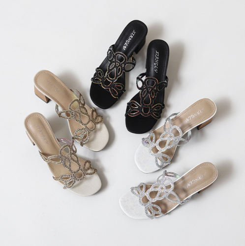 High Heel Sandals Women's 2023 Summer Leisure Fairy Style Retro Rhinestone Roman Women's Shoes