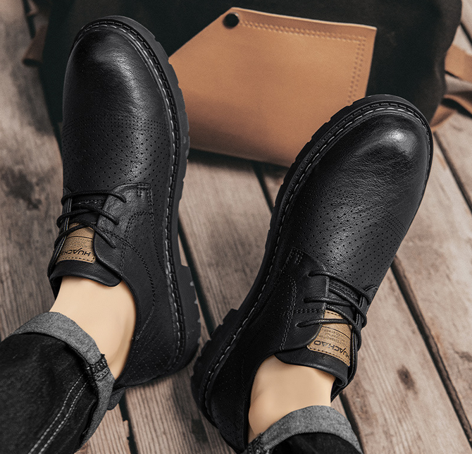 Leather shoes for men's summer new perforated and breathable British style business suit leather upper casual and high-end Martin fashion shoes