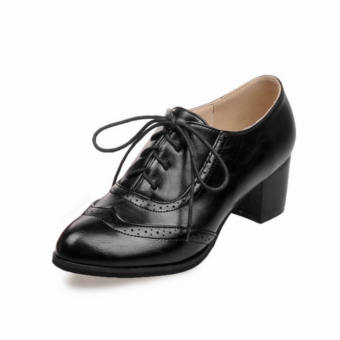 New Foreign Trade Medium Heel Large Size Single Shoes Retro Small Leather Shoes Academy Style English Style Small White Shoes Women's Shoes