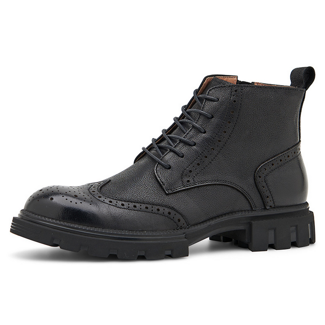 Men's Martin Boots Cowhide Thick Sole Winter High Top Block Men's Boots British Mid Top Zipper Boots Short Boots