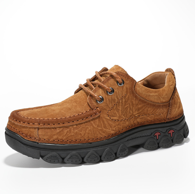 Customized cowhide lace up top layer for outdoor casual men's shoes, comfortable rubber soft soled men's shoes