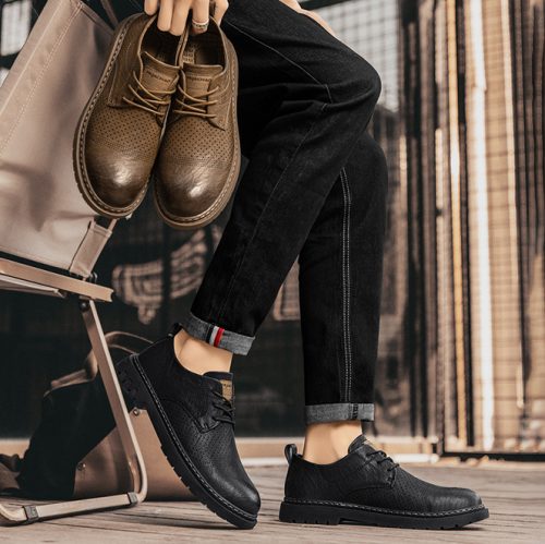Leather shoes for men's summer new perforated and breathable British style business suit leather upper casual and high-end Martin fashion shoes