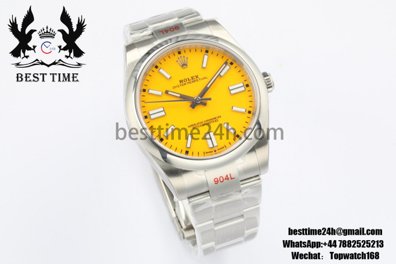 Rolex Oyster Perpetual 41mm 124300 EWF Best Edition Yellow Dial on SS Bracelet A3230