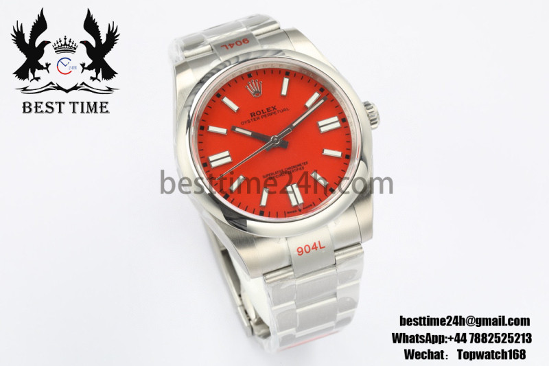 Rolex Oyster Perpetual 41mm 124300 EWF Best Edition Red Dial on SS Bracelet A3230