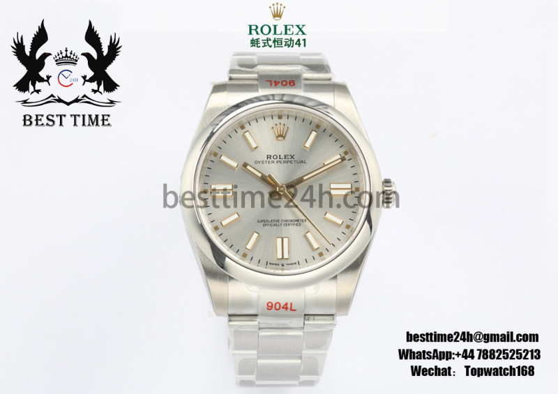 Rolex Oyster Perpetual 41mm 124300 EWF Best Edition Silver Dial on SS Bracelet A3230