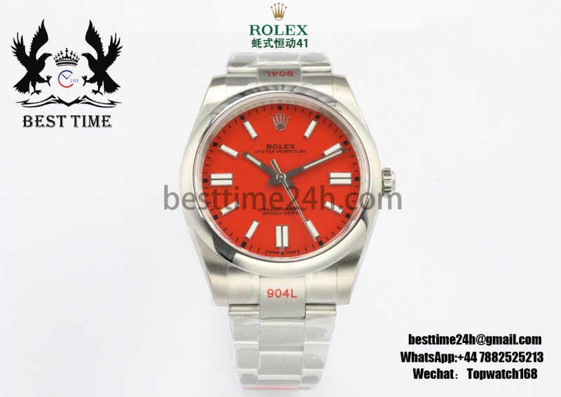 Rolex Oyster Perpetual 41mm 124300 EWF Best Edition Red Dial on SS Bracelet A3230