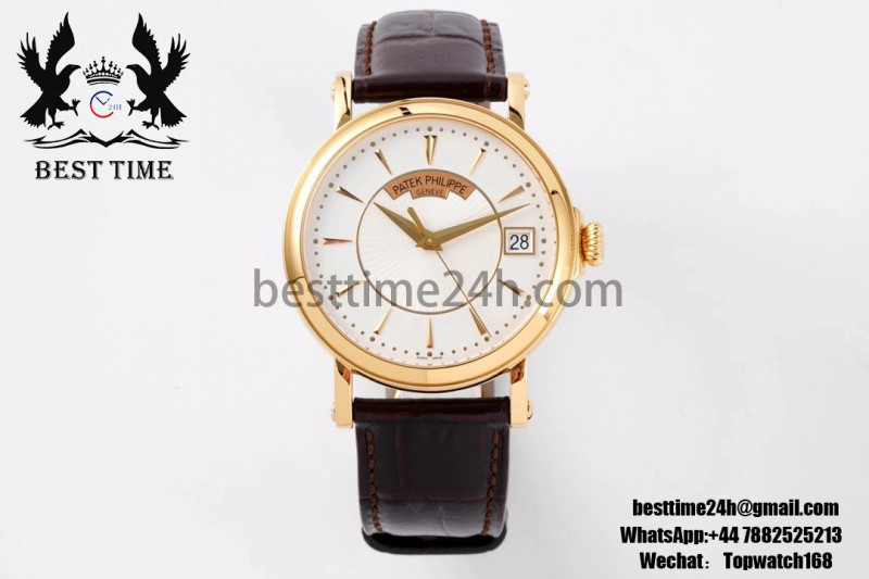 Patek Philippe Calatrava 5153 YG ZF 1:1 Best Edition White Dial on Brown Leather Strap A324CS