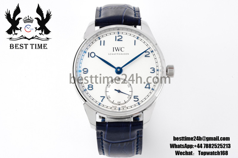 IWC Portuguese IW358304 ZF 1:1 Best Edition SS White Dial Blue Markers on Blue Leather Strap A82200