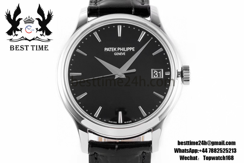 Patek Philippe Calatrava 5227 SS ZF 1:1 Best Edition Black Dial on Black Leather Strap 324CS