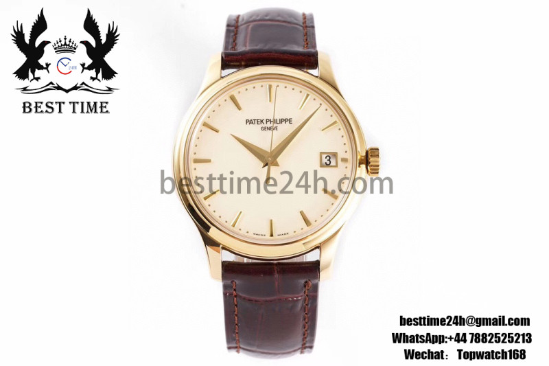 Patek Philippe Calatrava 5296R RG ZF 1:1 Best Edition Ivory Dial on Brown Leather Strap 324CS
