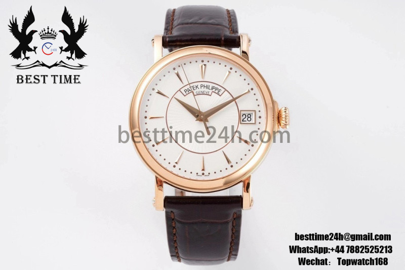 Patek Philippe Calatrava 5153 RG ZF 1:1 Best Edition White Dial on Brown Leather Strap A324CS