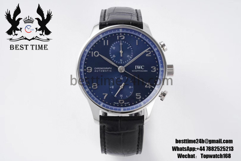 IWC Portugieser Chronograph Edition “150 Years” IW371601 AZF 1:1 Best Edition Blue Dial on Black Leather Strap A7750 (Slim Movement)