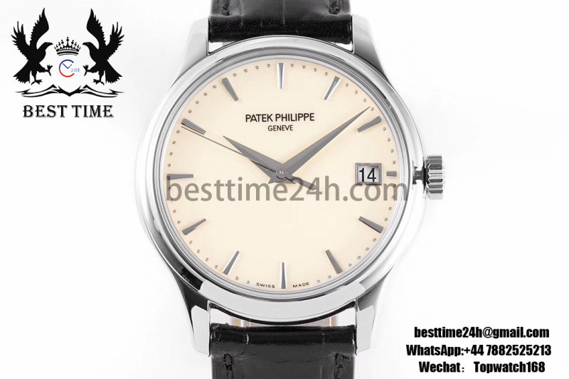Patek Philippe Calatrava 5227 SS ZF 1:1 Best Edition White Dial on Black Leather Strap 324CS