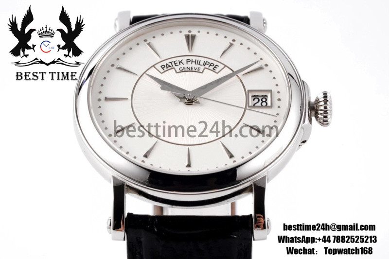 Patek Philippe Calatrava 5153 SS ZF 1:1 Best Edition White Dial on Black Leather Strap A324CS
