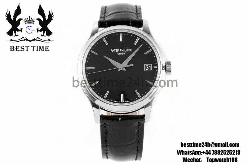 Patek Philippe Calatrava 5227 SS ZF 1:1 Best Edition Black Dial on Black Leather Strap 324CS