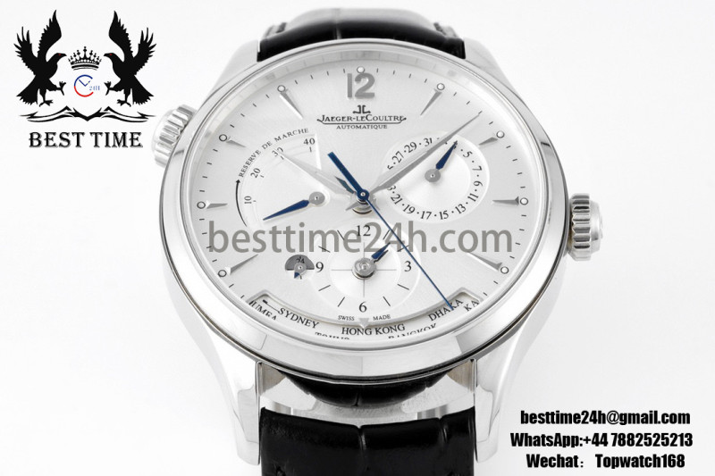 Jaeger-LeCoultre Copy Master Geographic  ZF 1:1 Best Edition White Dial on balck Leather Strap A939