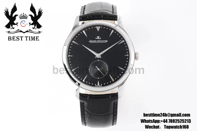 Jaeger-LeCoultre Master Ultra Thin Small Second SS ZF 1:1 Best Edition Black Dial on Black Leather Strap A896