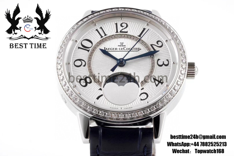 Jaeger-LeCoultre Rendez-Vous Night & Day SS Diamond Bezel ZF 1:1 Best Edition White Textured Dial on Blue Leather Strap A898