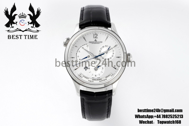 Jaeger-LeCoultre Copy Master Geographic  ZF 1:1 Best Edition White Dial on balck Leather Strap A939