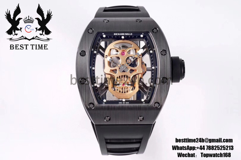 Richard Mille RM052 Skull Black Ceramic ZF 1:1 Best Edition RG Skeleton Dial on Black Rubber Strap NH05A