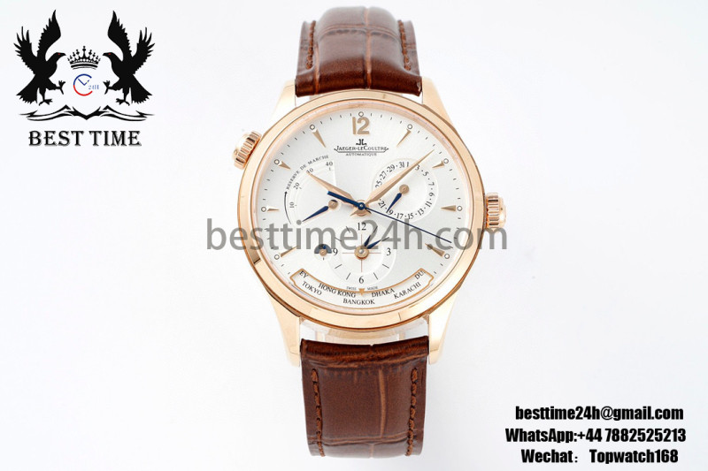Jaeger-LeCoultre Master Geographic Real PR RG ZF 1:1 Best Edition White Dial on Brown Leather Strap A939