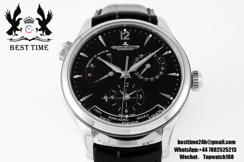 Jaeger-LeCoultre Master Geographic  ZF 1:1 Best Edition Black Dial on balck Leather Strap A939