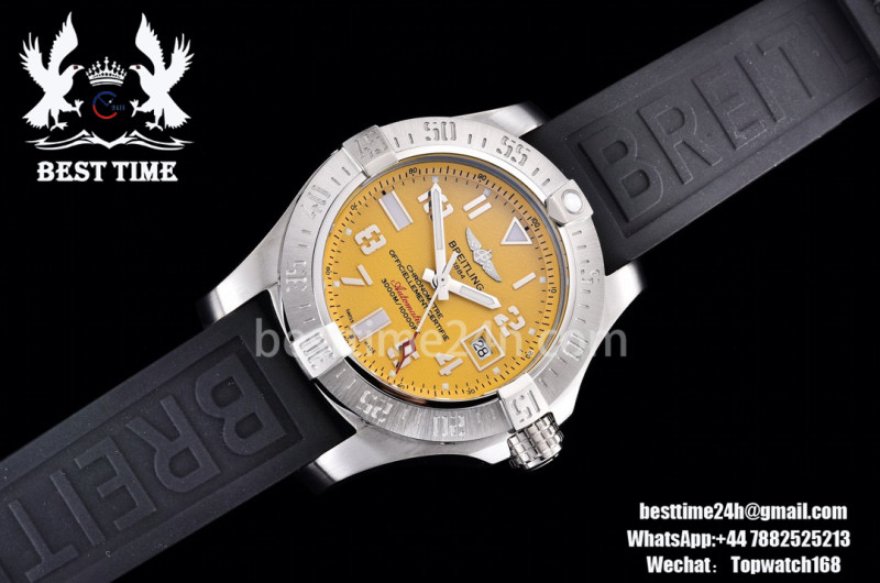 Breitling Avenger II Seawolf SS GF 1:1 Best Edition Yellow Dial On Black Rubber Strap A2824