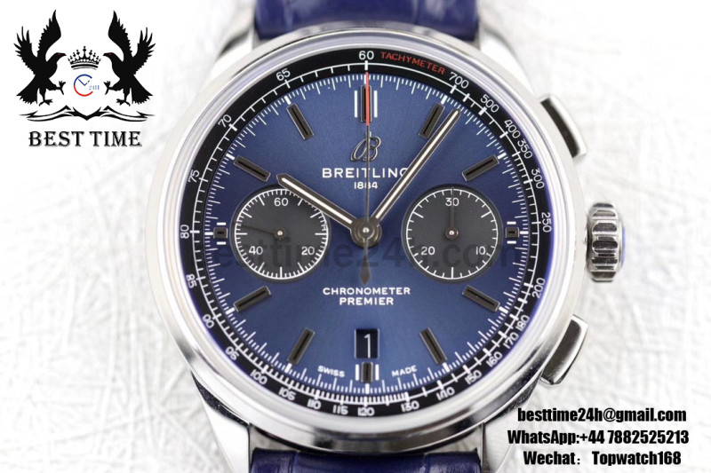 Breitling Premier B01 Chrono SS 42mm GF 1:1 Best Edition Blue Dial on Blue Leather Strap A7750