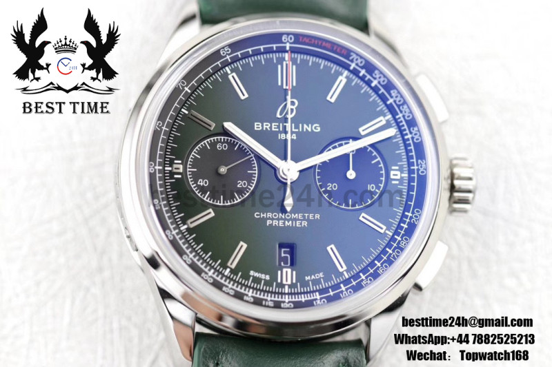 Breitling Premier B01 Chrono SS 42mm GF 1:1 Best Edition Green Dial on Green Leather Strap A7750