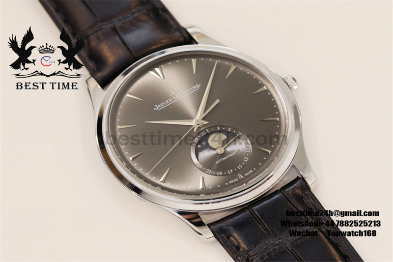 Jaeger-LeCoultreMaster Ultra Thin Moon SS GF 1:1 Best Edition Gray Dial on Black Leather Strap MY9015 V2
