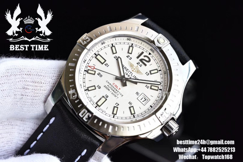 Breitling Colt Automatic 44mm SS GF 1:1 Best Edition White Textured Dial on Black Leather Strap A2824