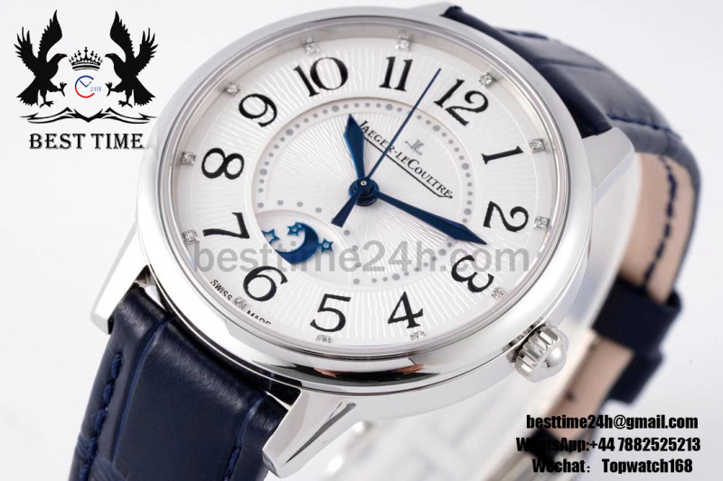 Jaeger-LeCoultre Rendez-Vous Night & Day SS Polished Bezel ZF 1:1 Best Edition White Textured Dial on Blue Leather Strap A898
