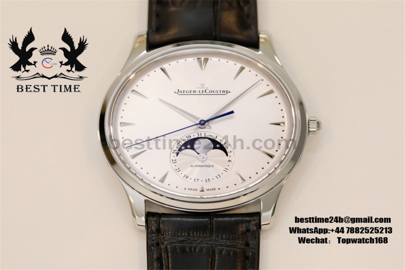 Jaeger-LeCoultre Master Ultra Thin Moon 1368420 SS GF 1:1 Best Edition White Dial on Black Leather Strap MY9015 V2