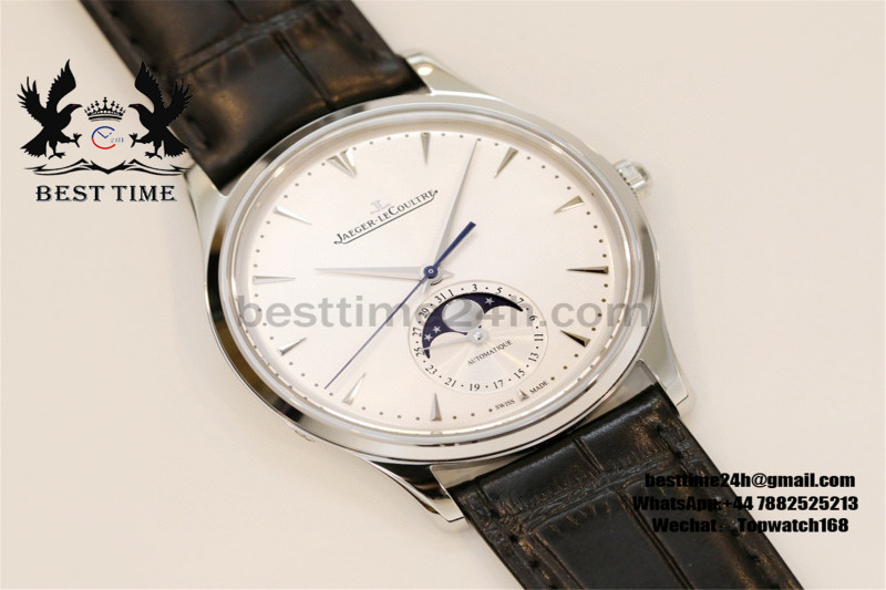 Jaeger-LeCoultre Master Ultra Thin Moon 1368420 SS GF 1:1 Best Edition White Dial on Black Leather Strap MY9015 V2