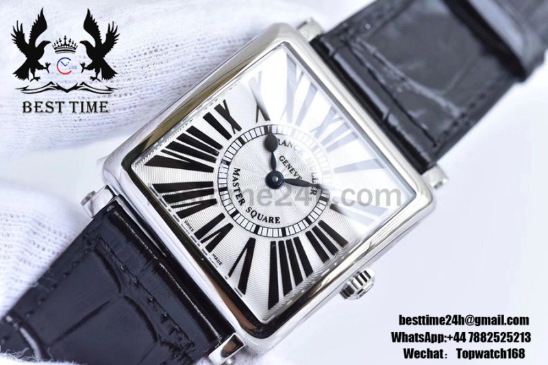 Franck Muller Master Square SS Ladies GF 1:1 Best Edition White Textured Dial on Black Leather Strap Swiss Quartz