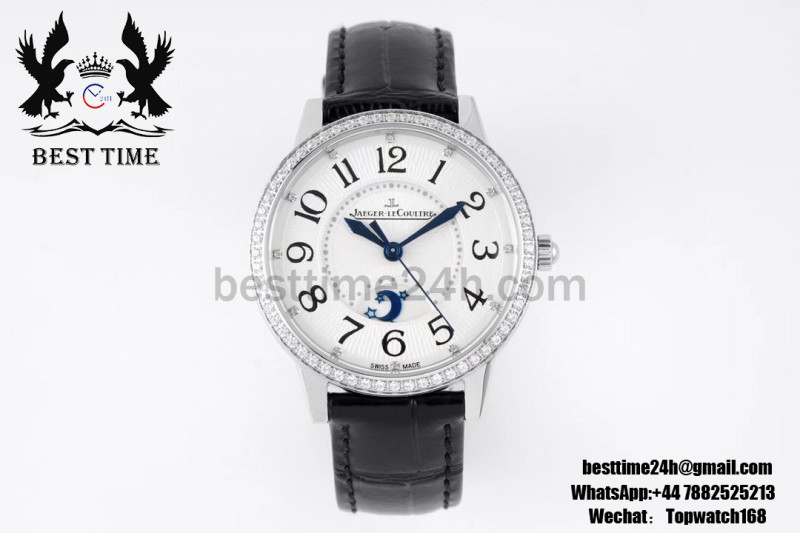 Jaeger-LeCoultre Rendez-Vous Night & Day SS ZF 1:1 Best Edition White Textured Dial Diamonds Bezel on Blue Leather Strap A898