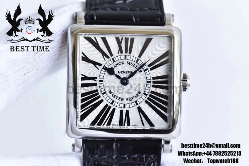 Franck Muller Master Square SS Ladies GF 1:1 Best Edition White Textured Dial on Black Leather Strap Swiss Quartz
