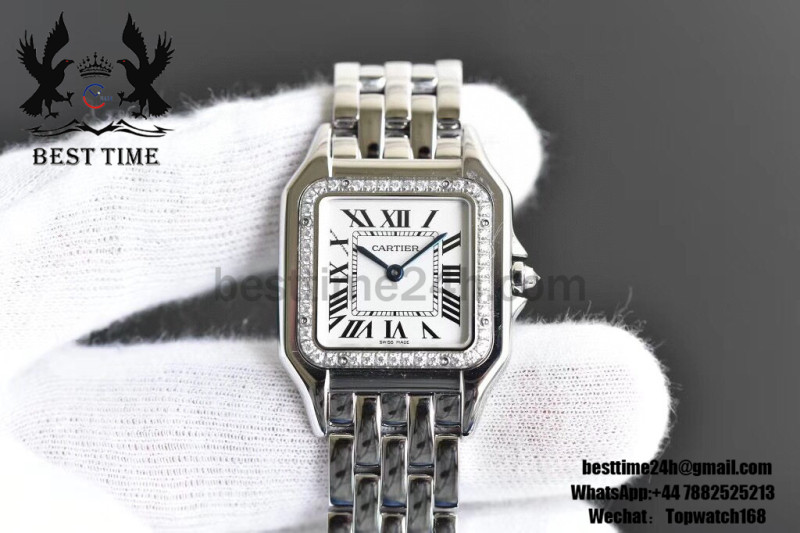 Cartier Panthère Secrete Ladies 22mm SS Diamonds Bezel GF 1:1 Best Edition White Dial on SS Bracelet Ronda Quartz