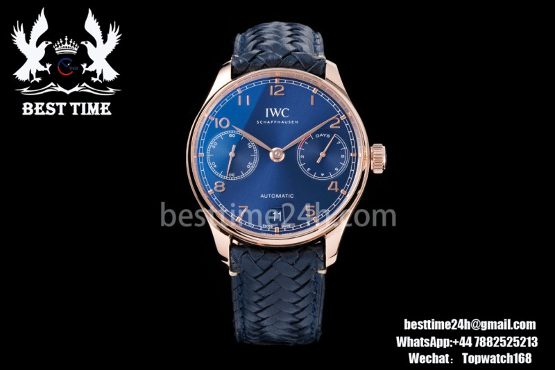 IWC Portuguese Real PR RG IW500115 AZF 1:1 Best Edition Blue Dial on Black Leather Strap A52010 V5