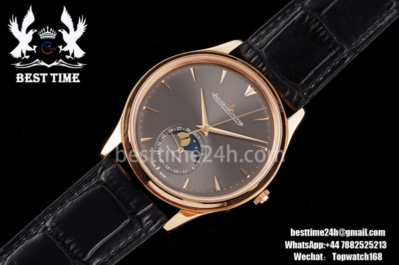 Jaeger-LeCoultre Master Ultra Thin Moon RG AZF 1:1 Best Edition Gray Dial on Black Leather Strap A925