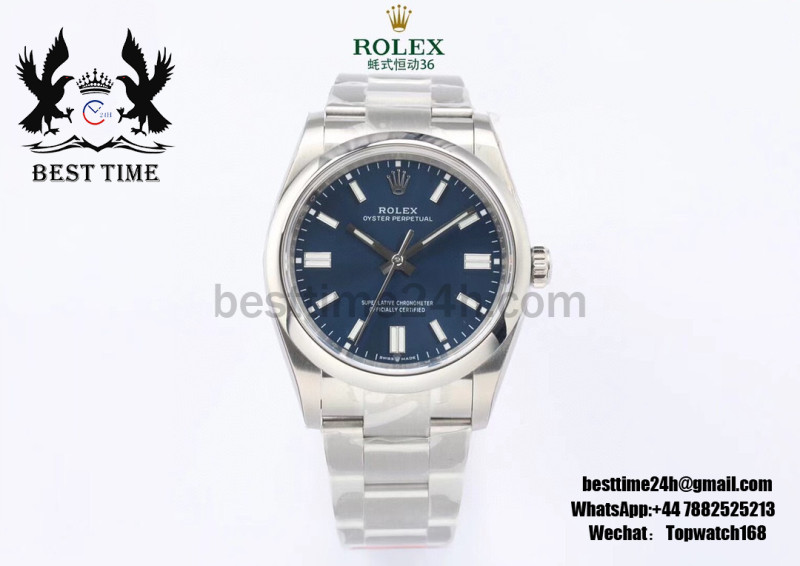 Rolex Oyster Perpetual 36MM EWF Best Version Blue Dial Stainless Steel Bracelet A3230