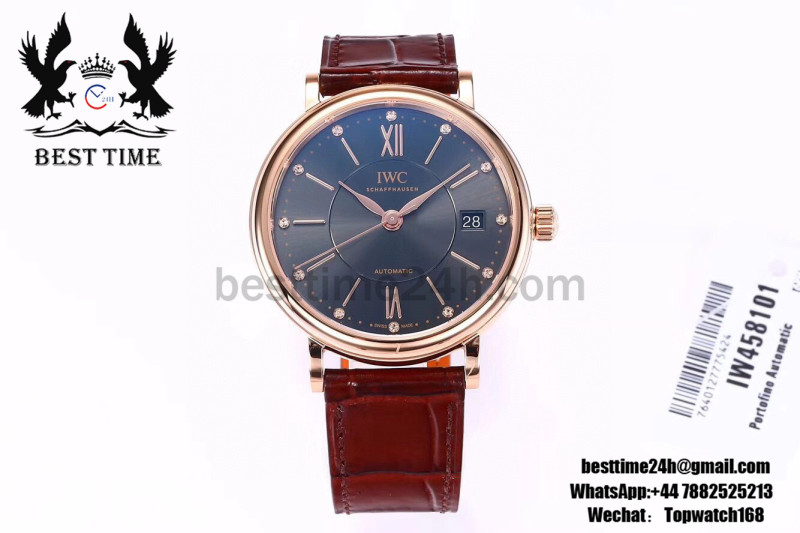 IWC Portofino Automatic 37MM RG MKS 1:1 Best Edition Black Dial with Brown Leather Strap MIYOTA 9015