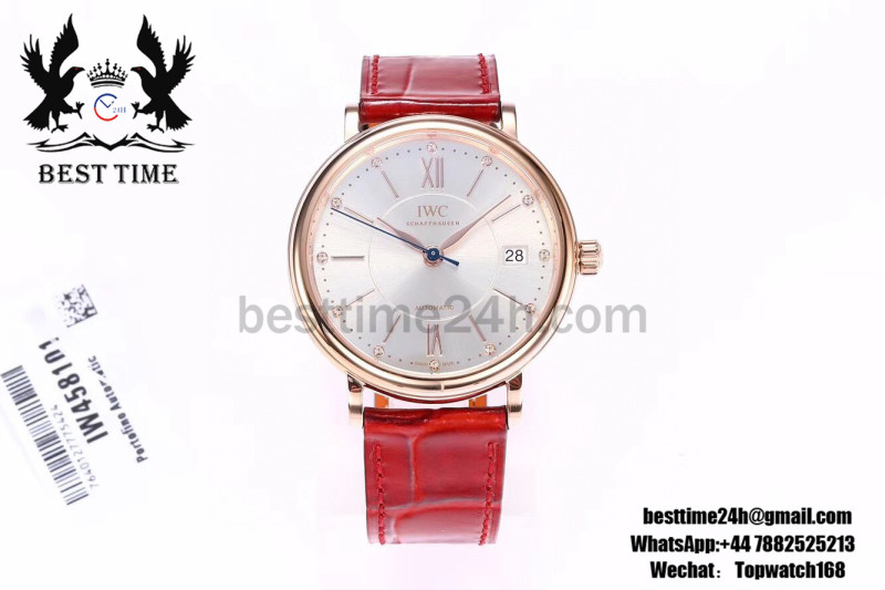 IWC Portofino Automatic 37MM RG MKS 1:1 Best Edition Silver Dial with Red Leather Strap MIYOTA 9015