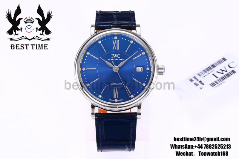 IWC Portofino Automatic 37MM SS MKS 1:1 Best Edition Blue Dial with Black Leather Strap MIYOTA 9015