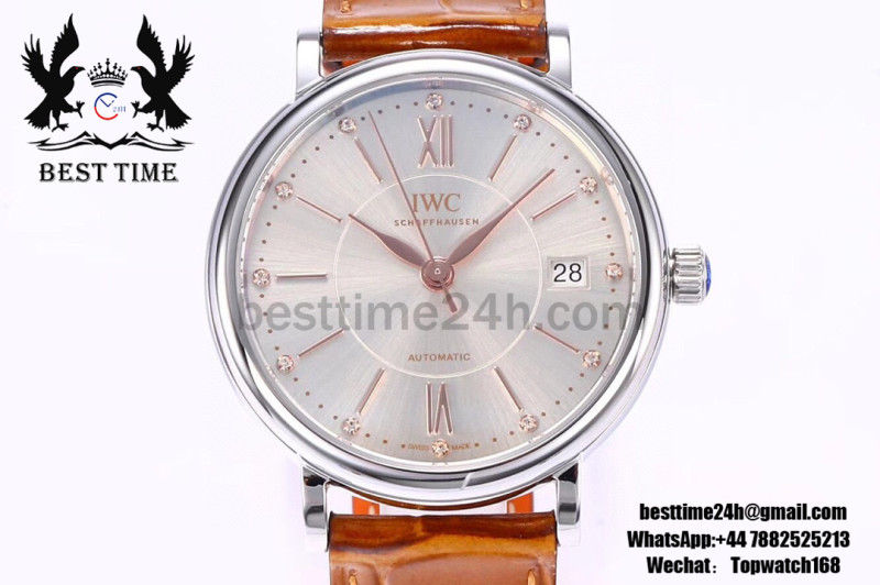 IWC Portofino Automatic 37MM SS MKS 1:1 Best Edition Silver Dial with Brown Leather Strap MIYOTA 9015