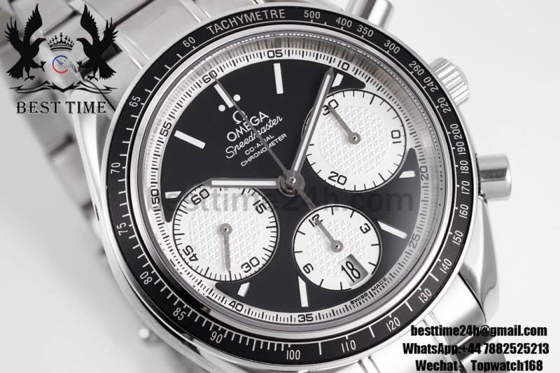 Omega Speedmaster Racing Master SS HRF 1:1 Best Edition Black and White Dial SS Bracelet A7750